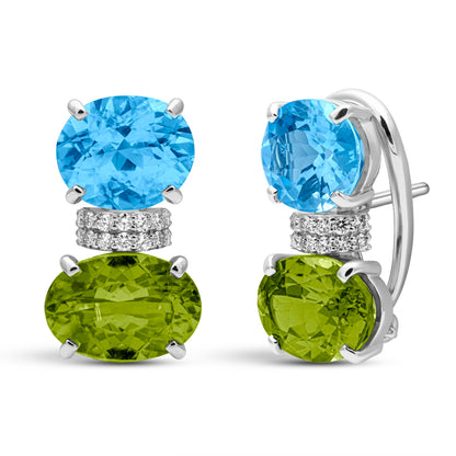 Earrings - Peridot, Blue Topaz And Diamond