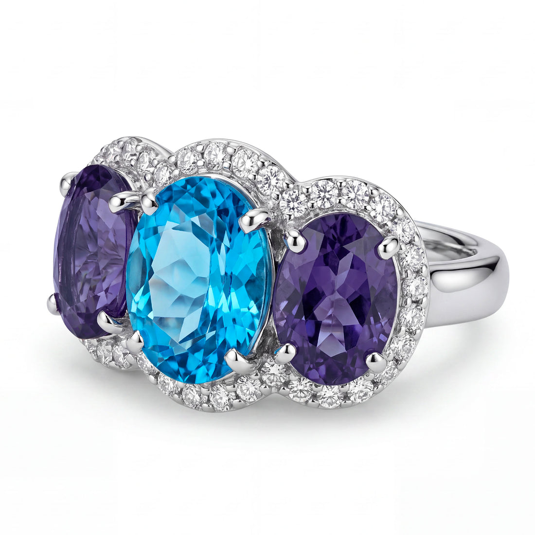 Ring - Blue Topaz, Amethyst And Diamond