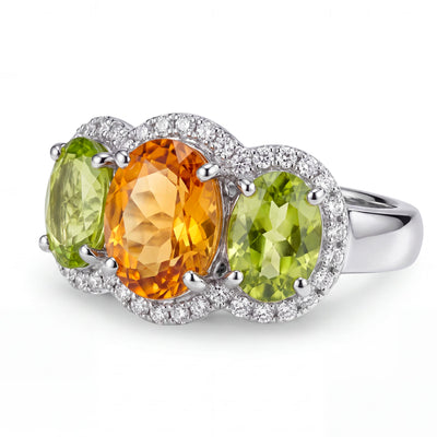 Ring - Citrine, Peridot And Diamond