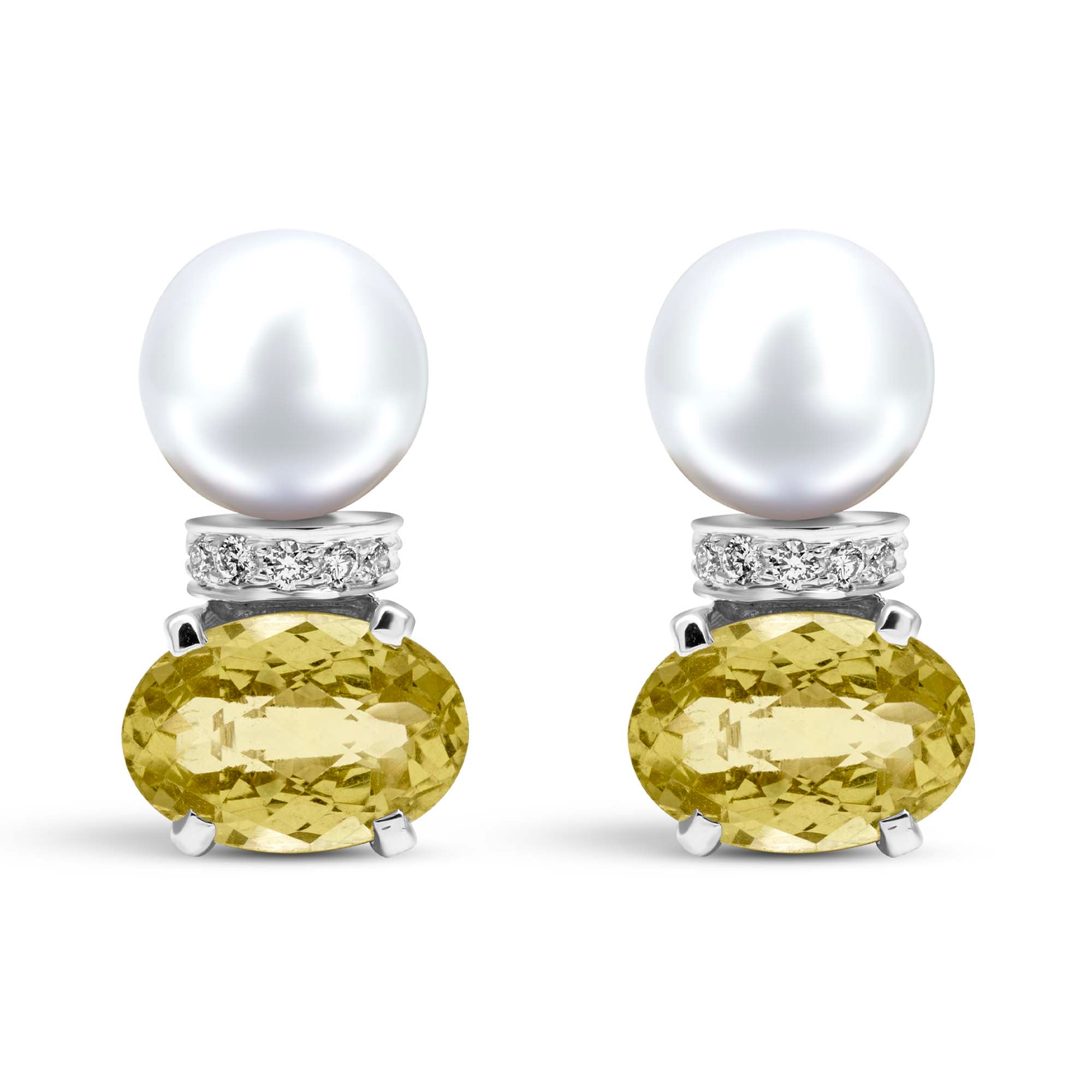 Earrings - Fresh Water Pearl, Lemon Quartz And Diamond (331GS) | Singhvi Jewels