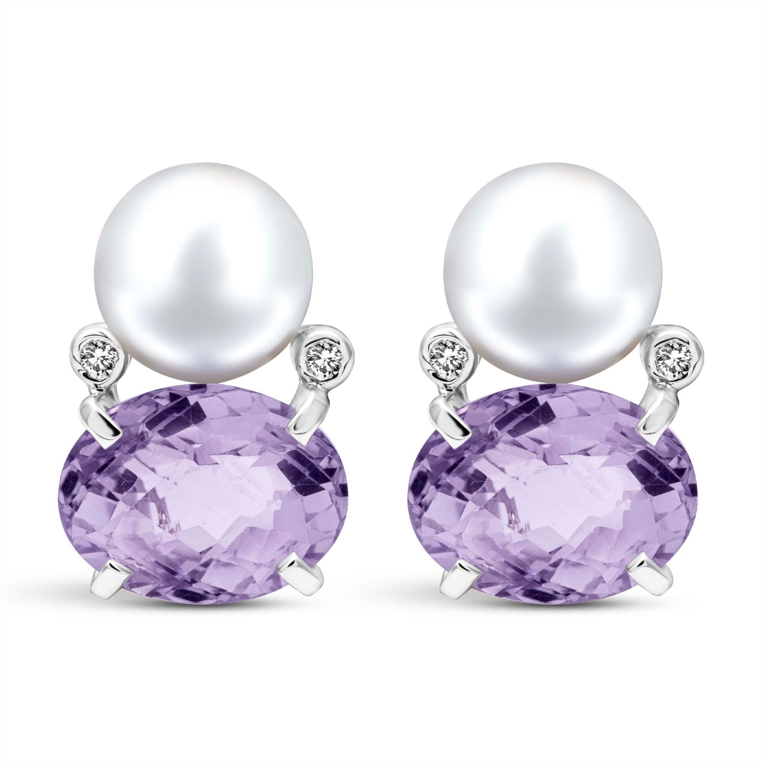Earrings - Fresh Water Pearl, Amethyst And Diamond (332FS) | Singhvi Jewels