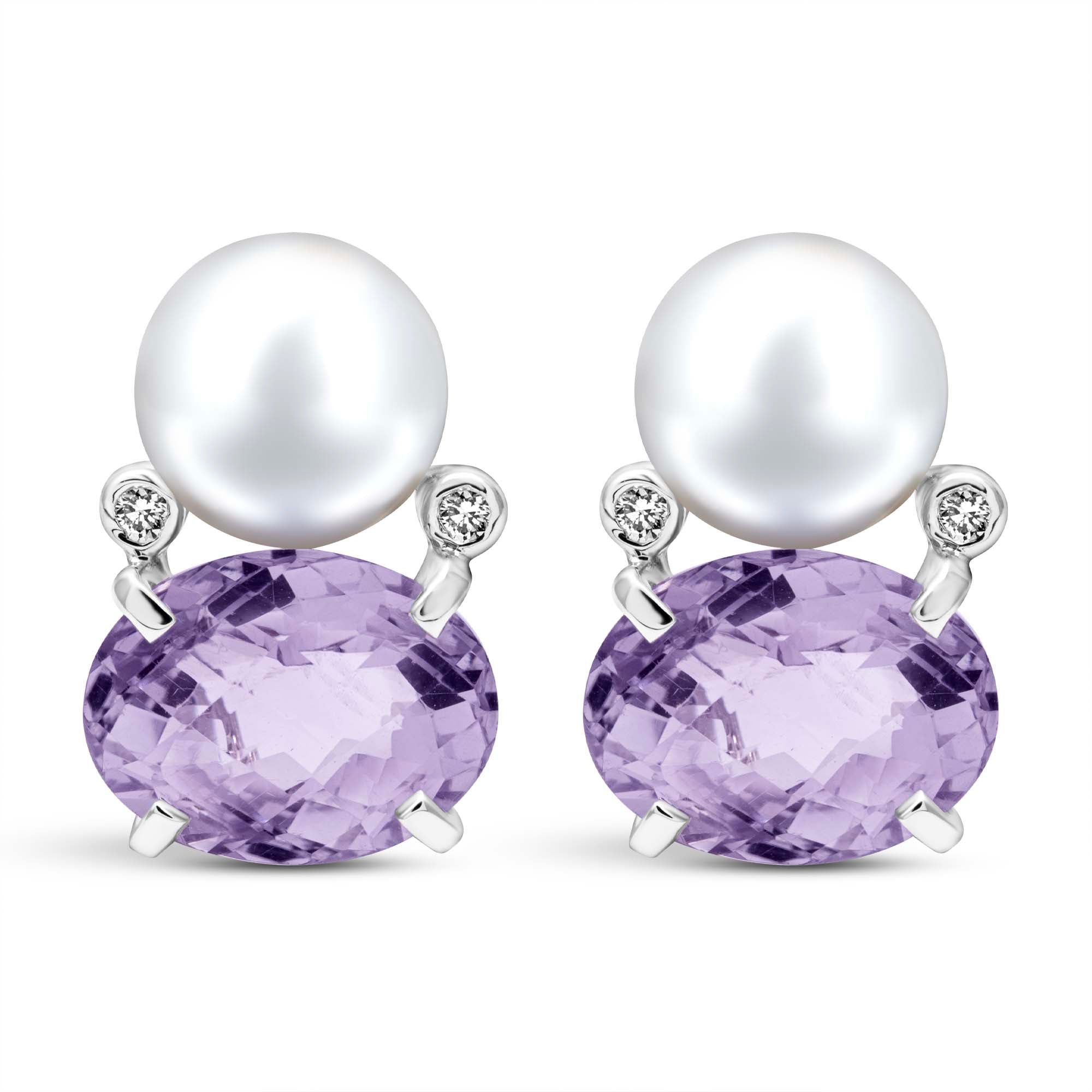 Earrings - Fresh Water Pearl, Amethyst And Diamond (332FS) | Singhvi Jewels