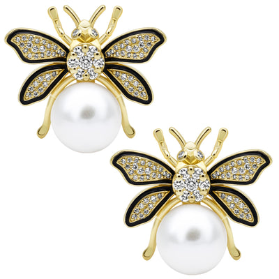 Earrings - Freshwater Pearl And Diamond (Enamel)