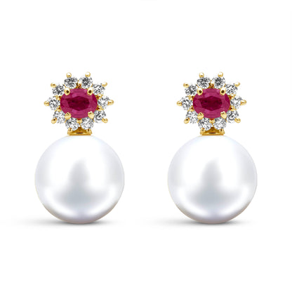 Earrings - South Sea Pearl, Ruby And Diamond | Singhvi Jewels