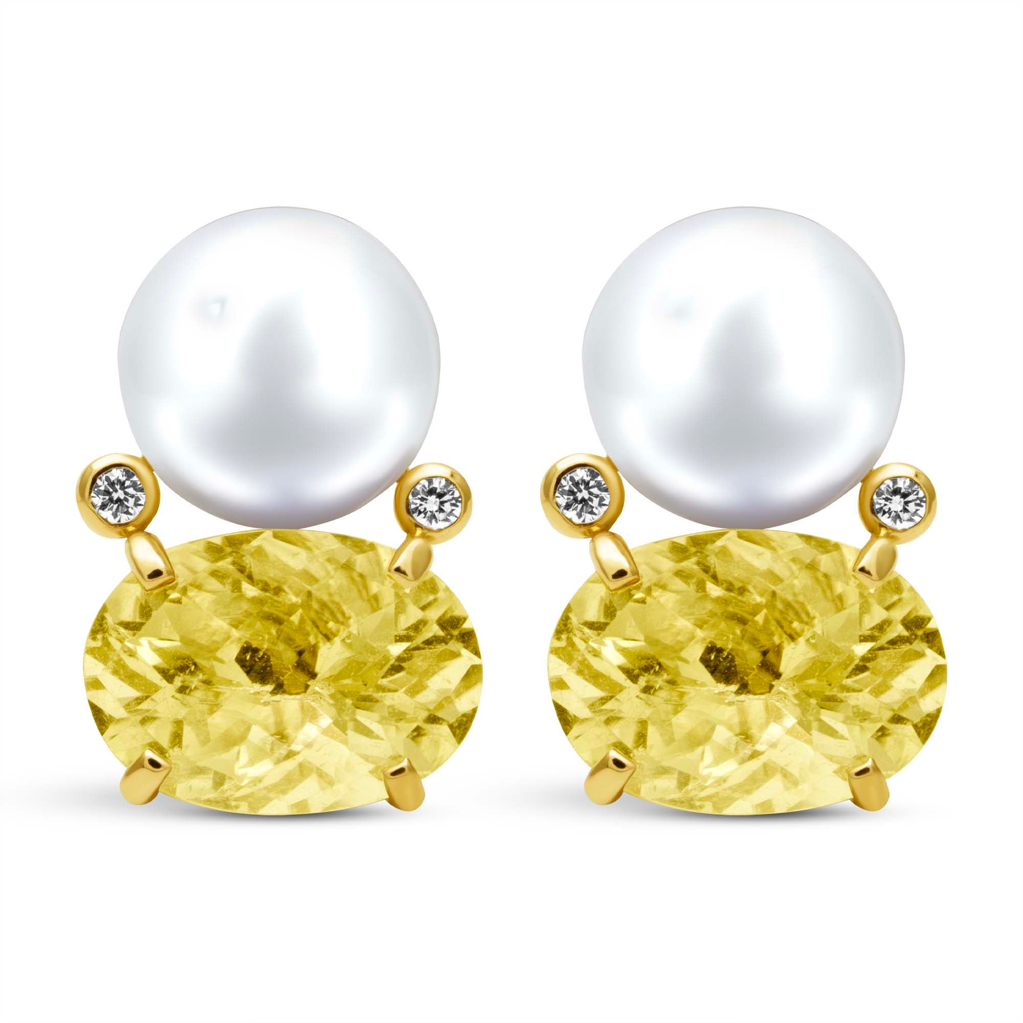 Earrings - South Sea Pearl, Lemon Quartz And Diamond (2442C) | Singhvi Jewels
