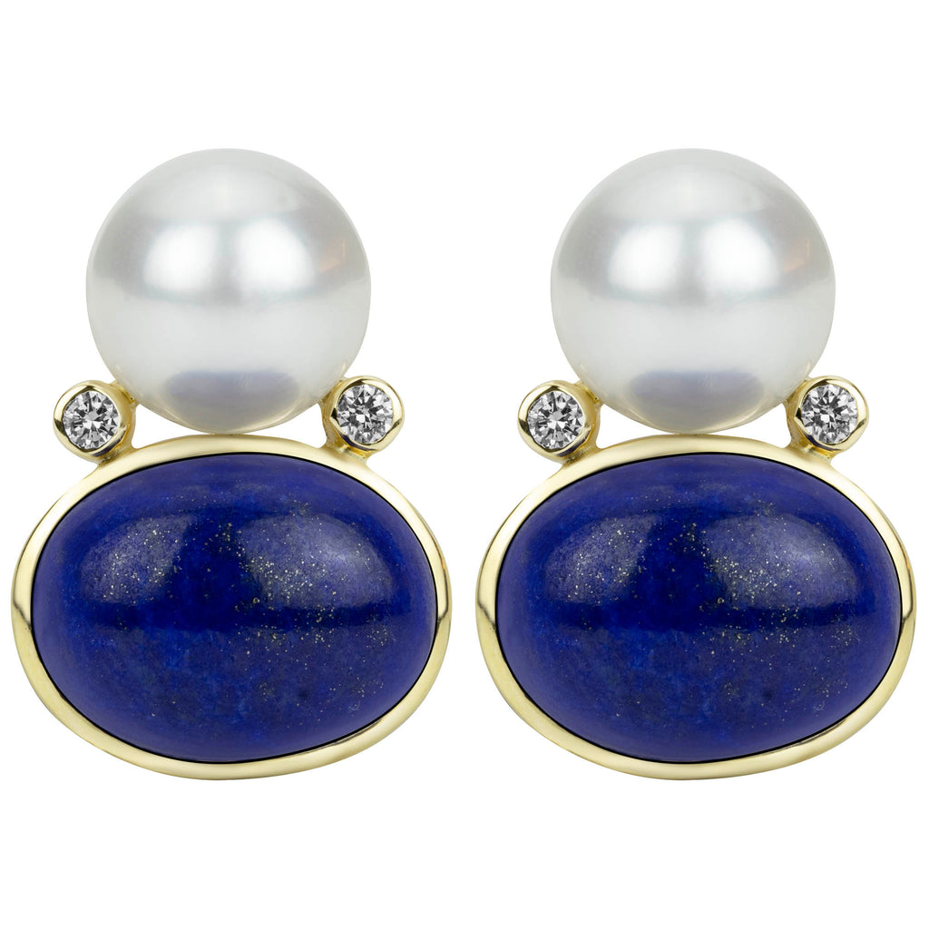 Earrings - Southsea Pearl, Lapis Lazuli And Diamond