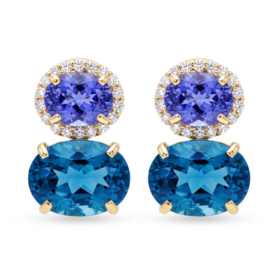 Earrings - Blue Topaz, Tanzanite And Diamond