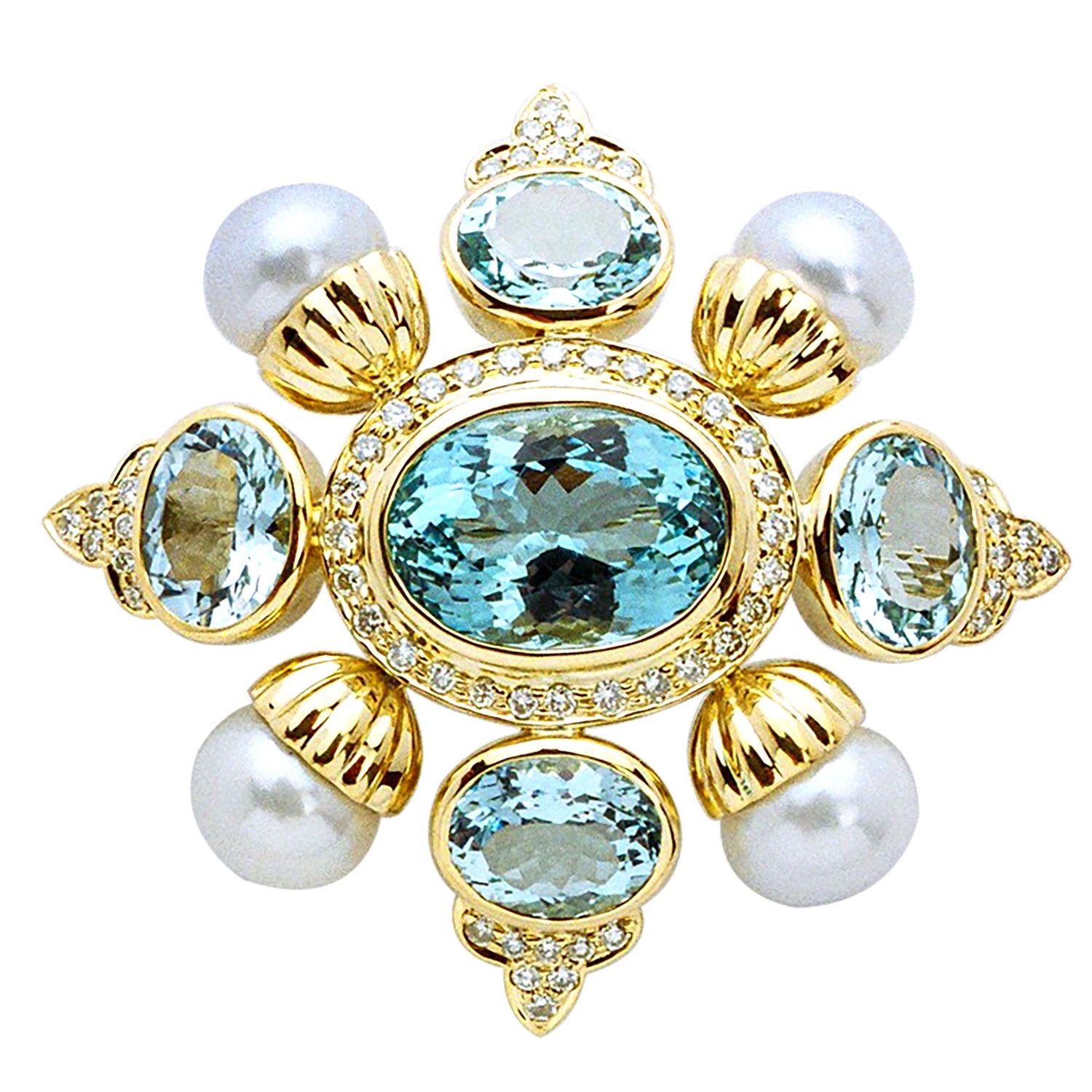 Brooch - Aquamarine, Pearl and Diamond | Singhvi Jewels