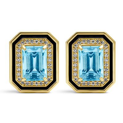 Earrings - Blue Topaz And Diamond (Enamel) (2437E)