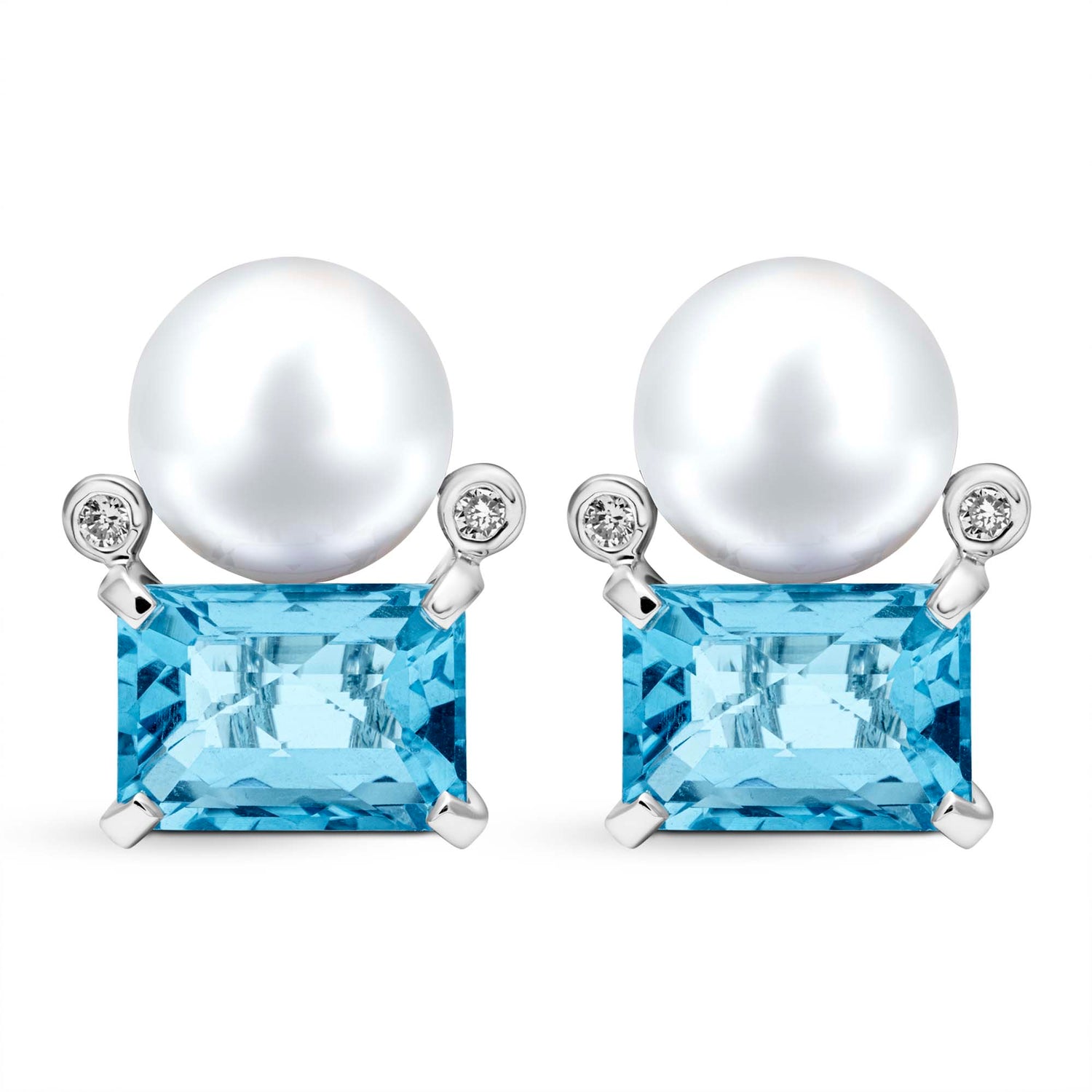 Earrings - Fresh Water Pearl, Blue Topaz And Diamond (333FS) | Singhvi Jewels