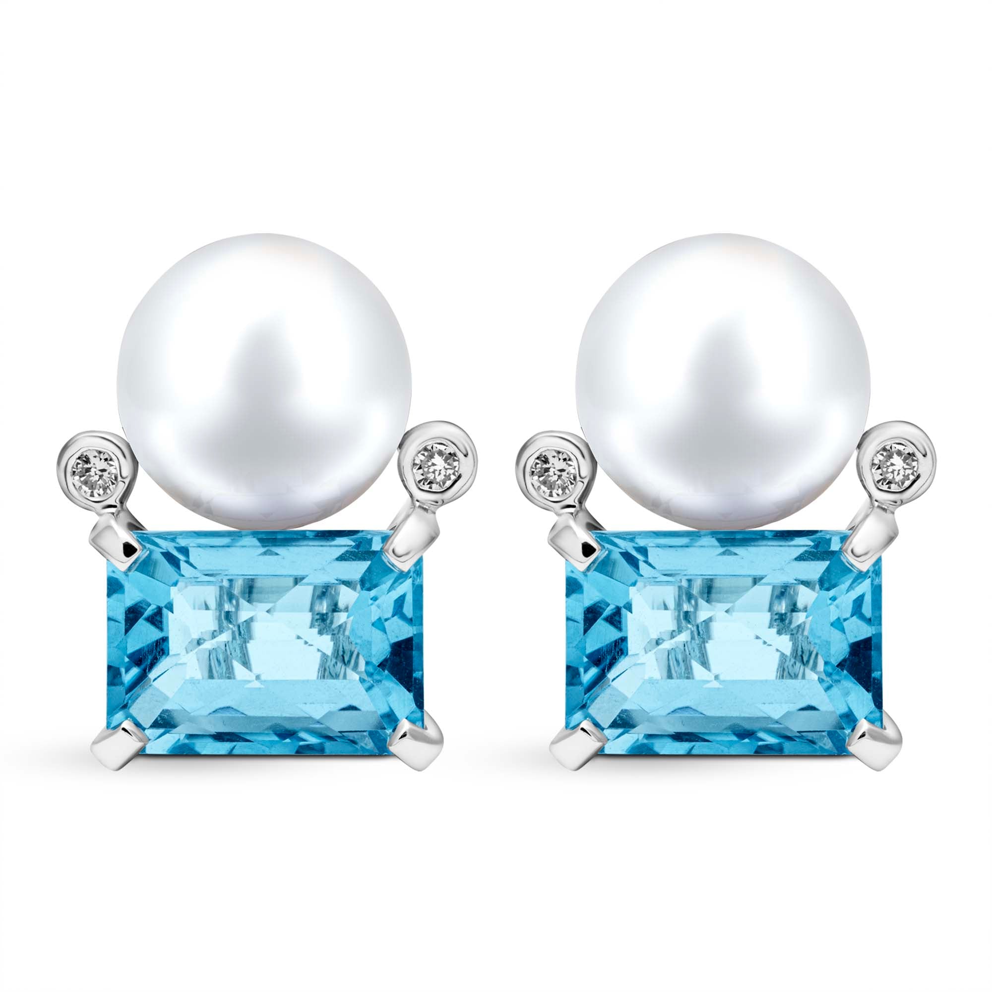 Earrings - Fresh Water Pearl, Blue Topaz And Diamond (333FS) | Singhvi Jewels