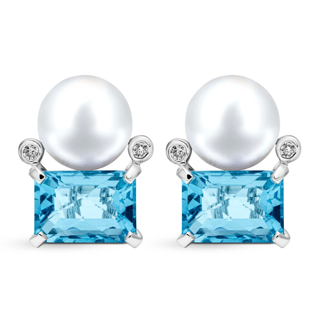 Earrings - Fresh Water Pearl, Blue Topaz And Diamond | Singhvi Jewels