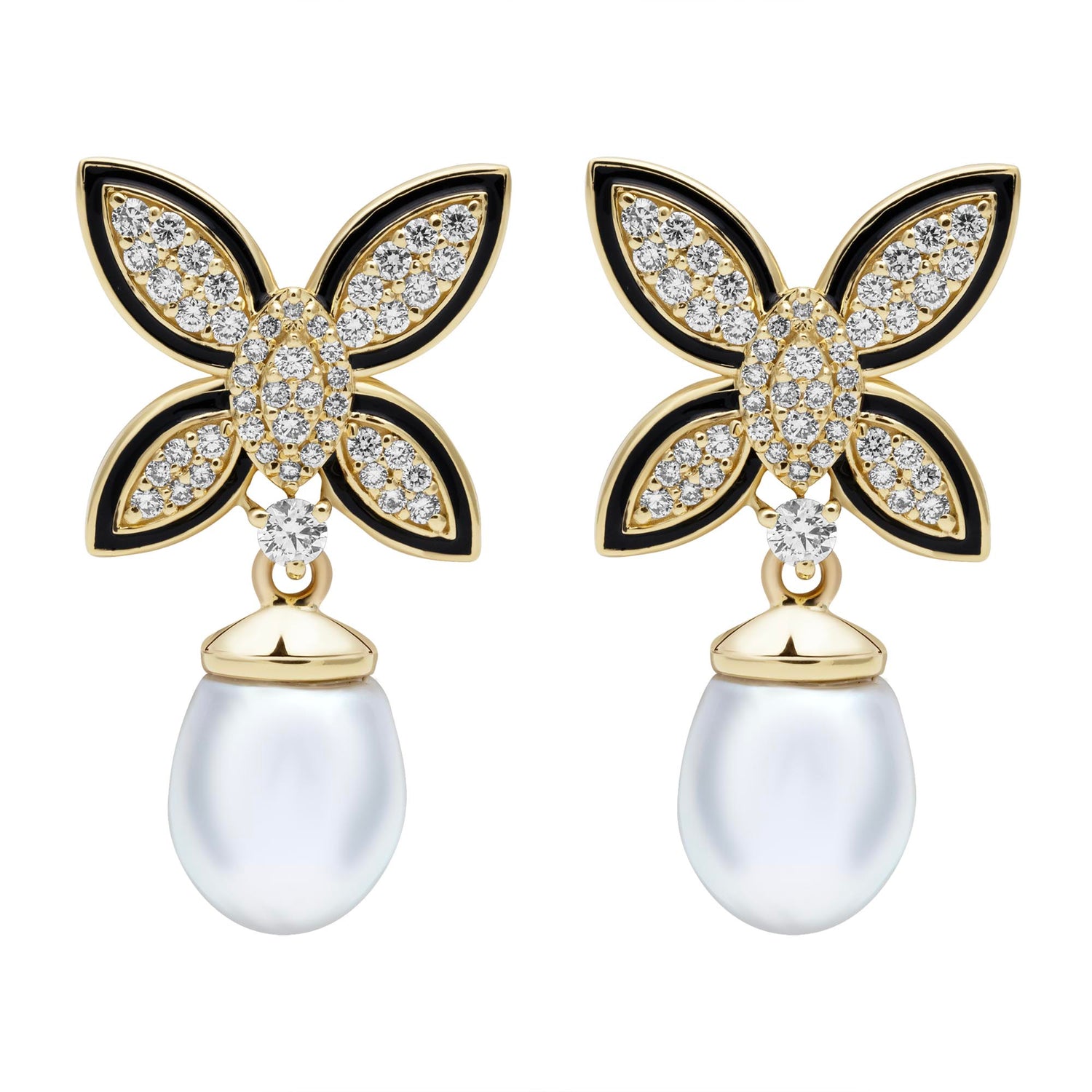 Earrings - South Sea Pearl And Diamond (enamel) (2395B) | Singhvi Jewels