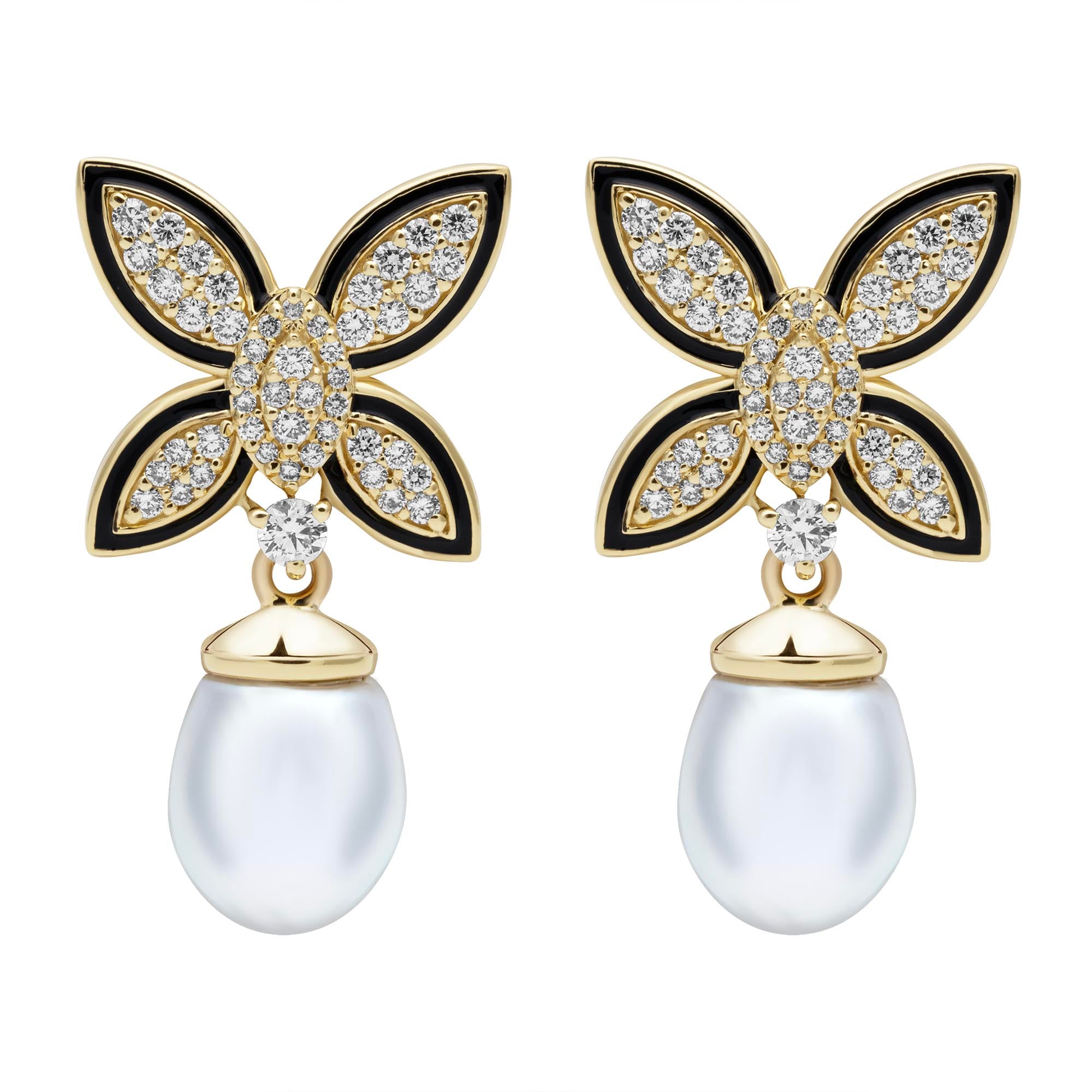 Earrings - South Sea Pearl And Diamond (enamel) (2395B) | Singhvi Jewels