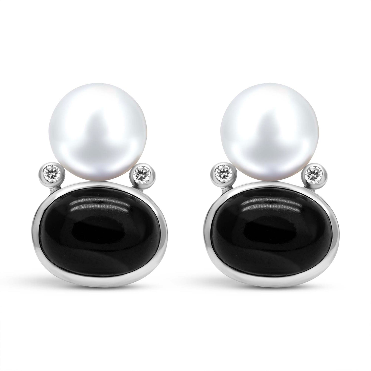 Earrings - Fresh Water Pearl, Black Onyx And Diamond (331FS) | Singhvi Jewels