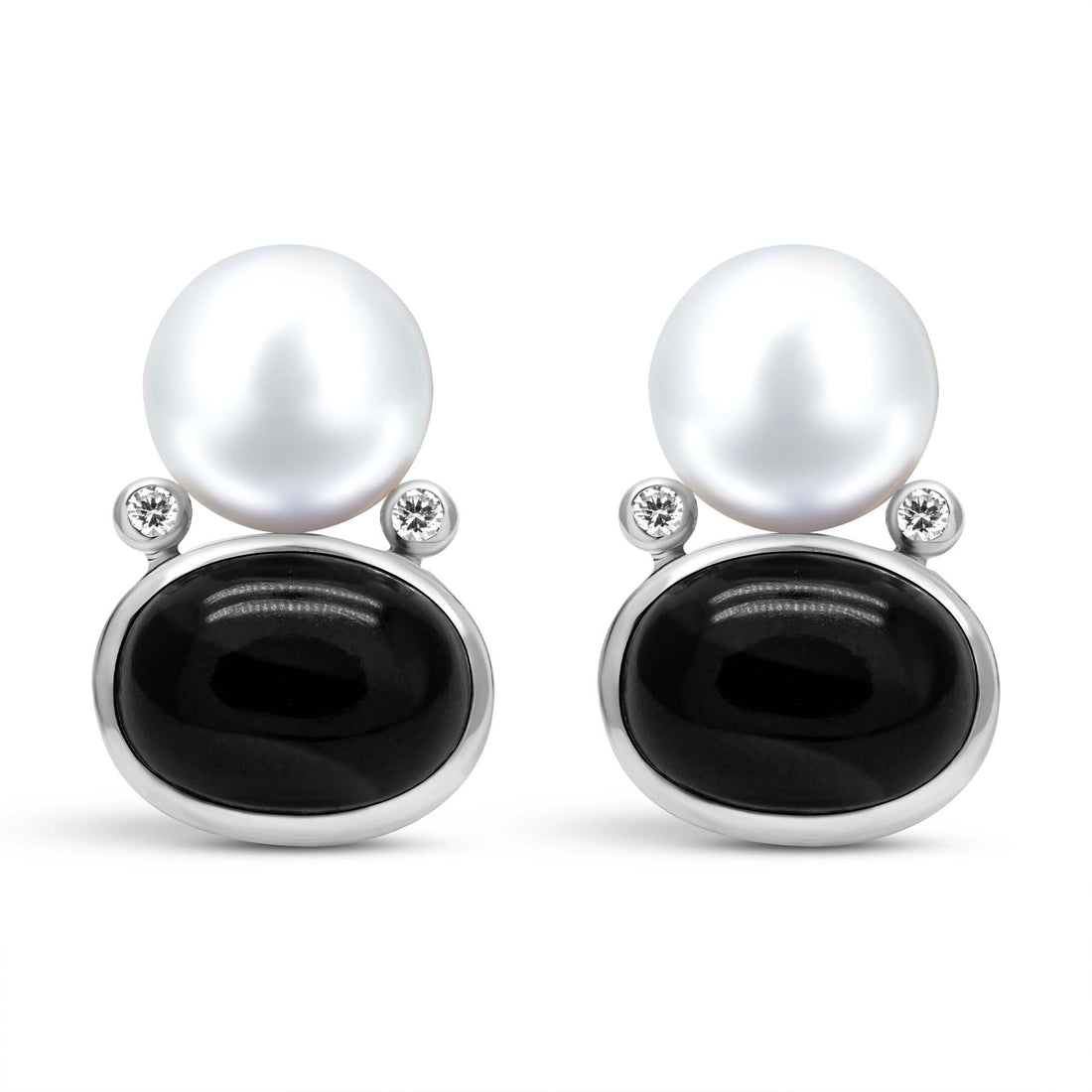Earrings - Fresh Water Pearl, Black Onyx And Diamond | Singhvi Jewels