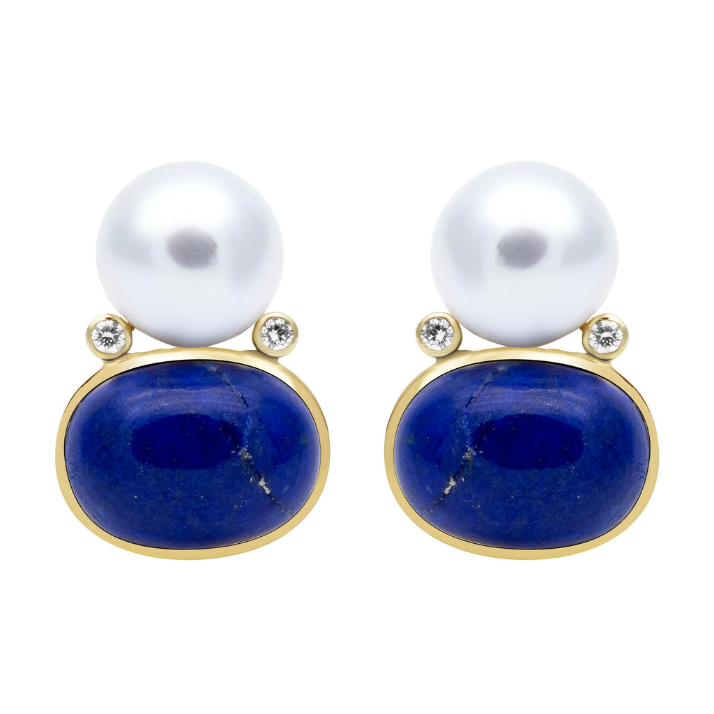 Earrings - Southsea Pearl, Lapiz Lazulli And Diamond