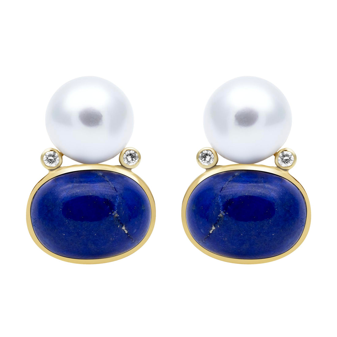 Earrings - South Sea Pearl, Lapiz Lazulli and Diamond | Singhvi Jewels