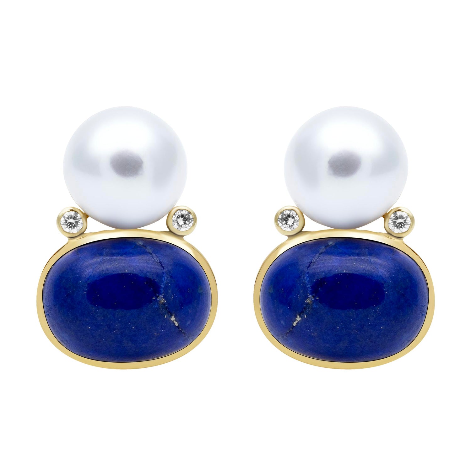 Earrings - South Sea Pearl, Lapiz Lazulli and Diamond | Singhvi Jewels