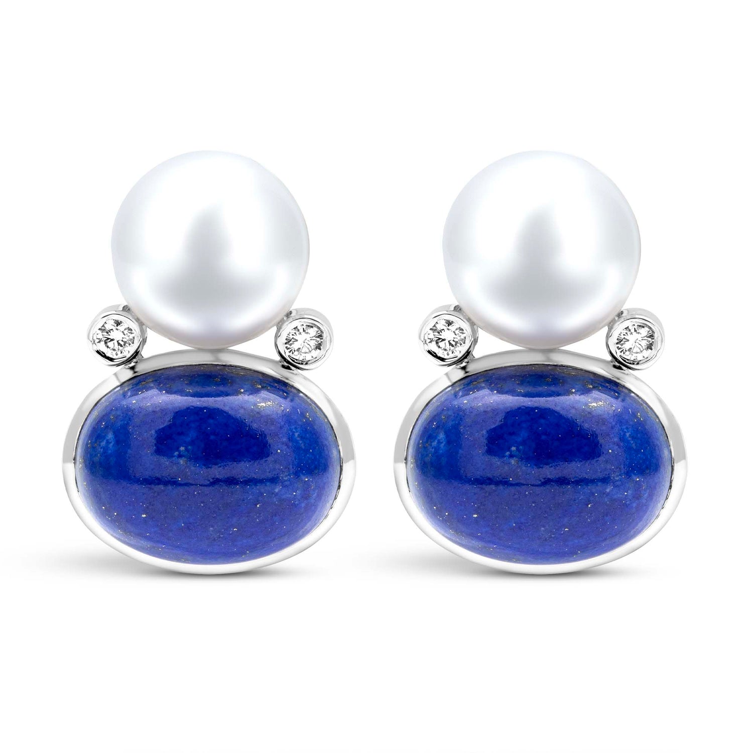 Earrings - Freshwater Pearl, Lapis Lazuli And Diamond | Singhvi Jewels