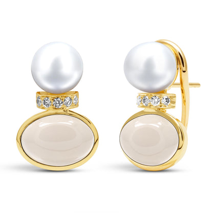 Earrings - South Sea Pearl, Moonstone And Diamond | Singhvi Jewels