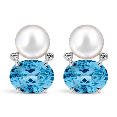 Earrings - Freshwater Pearl, Blue Topaz And Diamond (331BS)