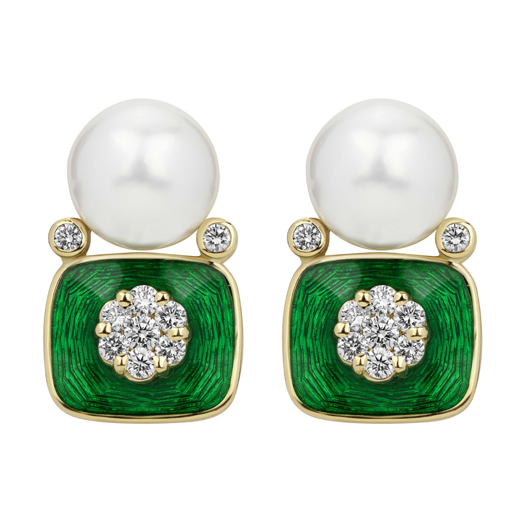 Earrings - South Sea Pearl, Diamond (Enamel) | Singhvi Jewels