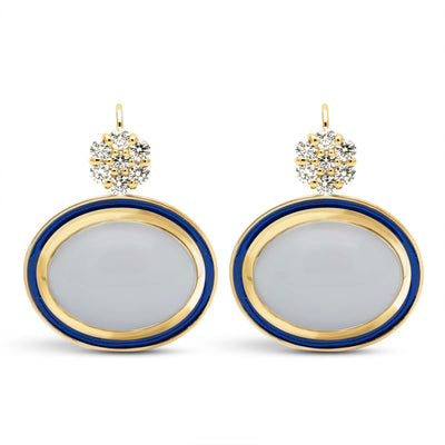 Earrings - Moonstone And Diamond (Enamel) (2442G)