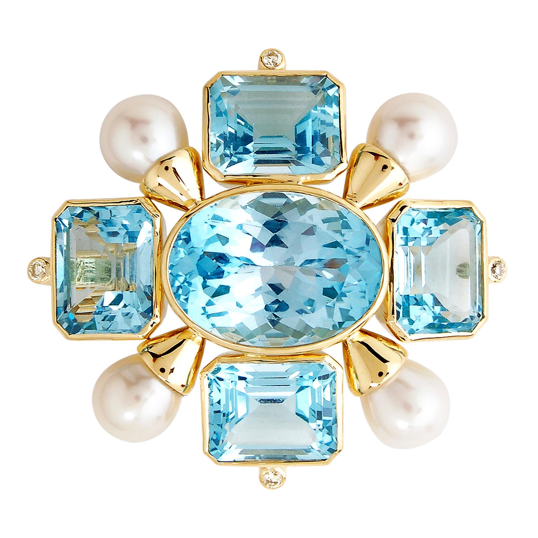 Brooch - Blue Topaz, Pearl and Diamond | Singhvi Jewels