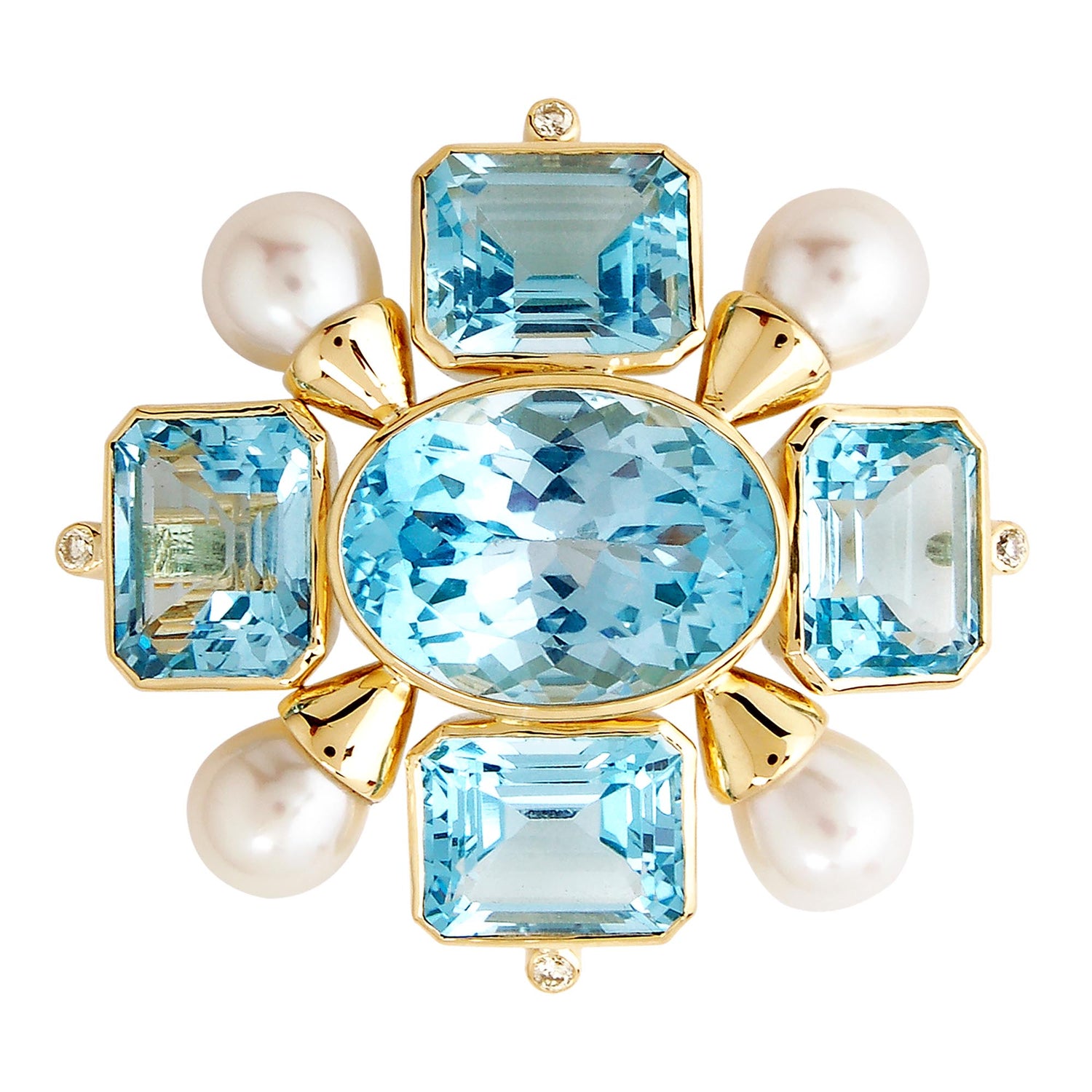 Brooch - Blue Topaz, Pearl and Diamond | Singhvi Jewels