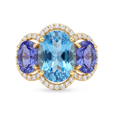 Ring - Blue Topaz, Tanzanite And Diamond