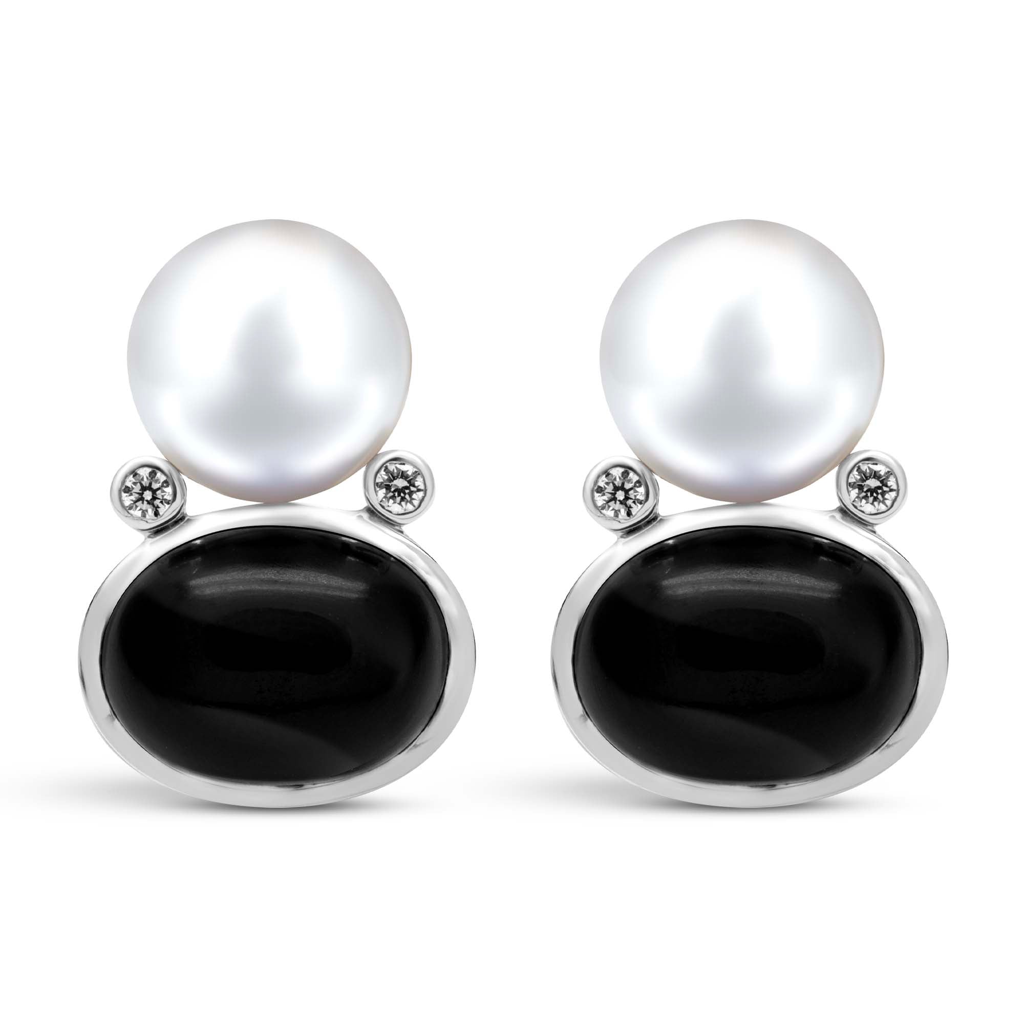 Earrings - Fresh Water Pearl, Black Onyx And Diamond (333DS) | Singhvi Jewels