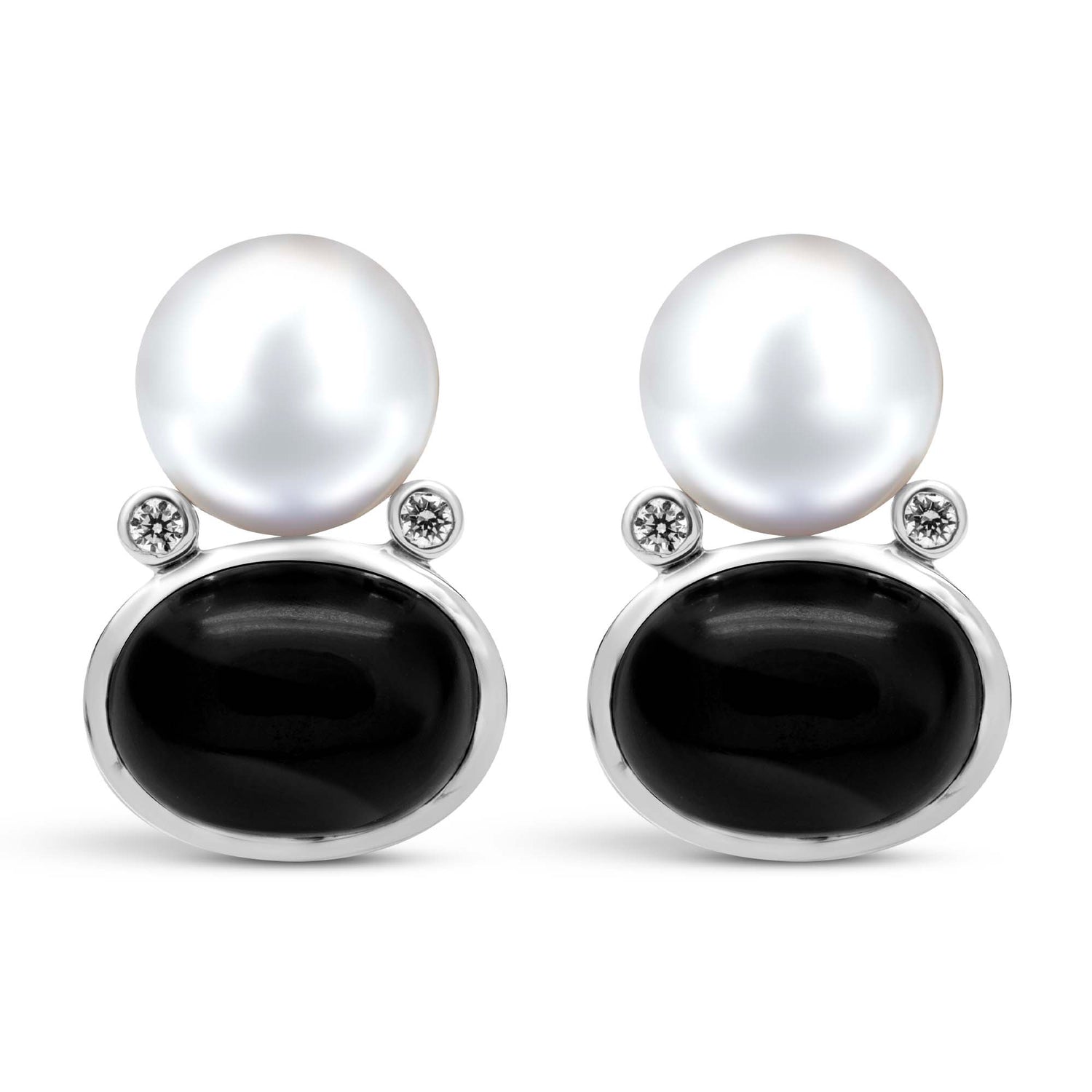 Earrings - Fresh Water Pearl, Black Onyx And Diamond | Singhvi Jewels