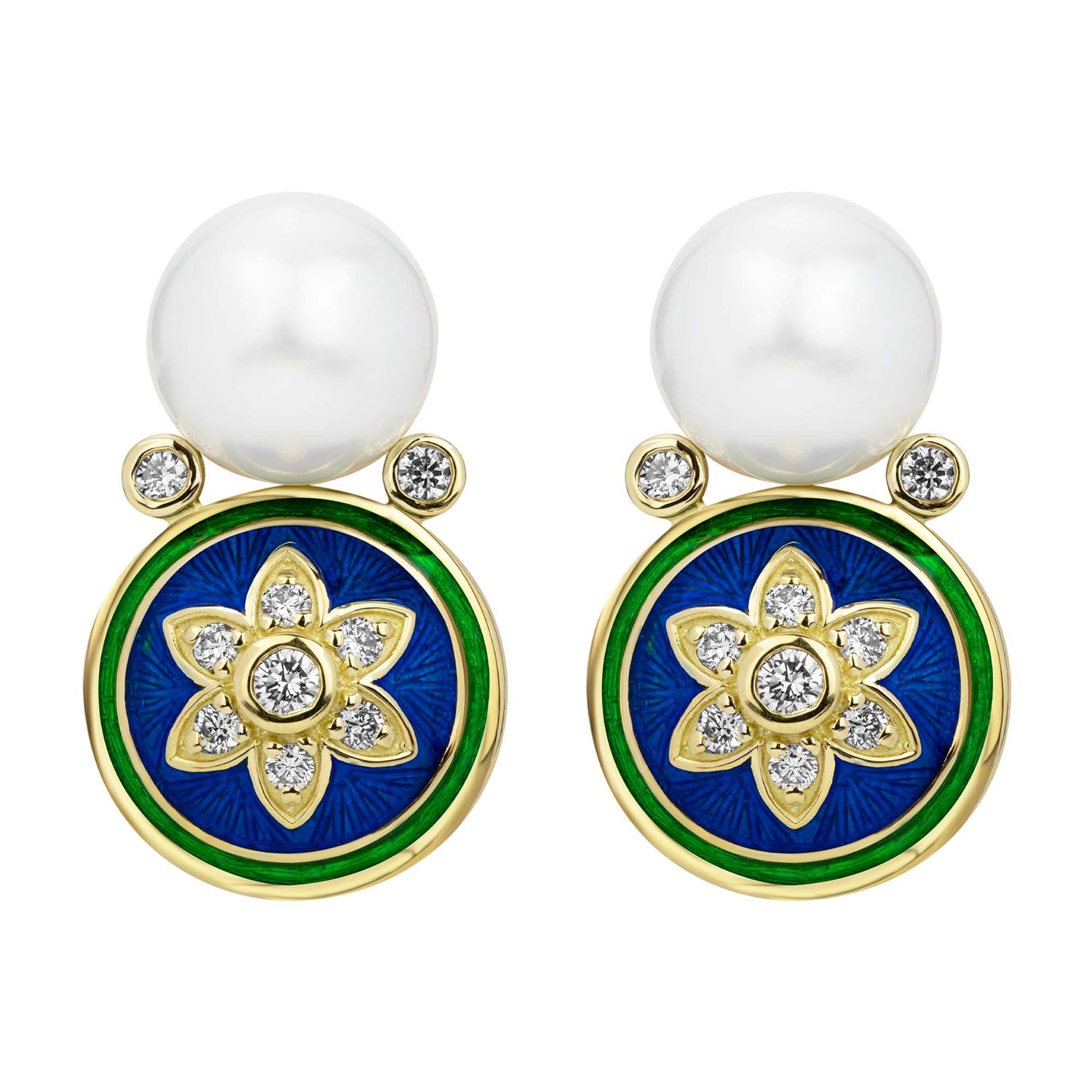 Earrings - South Sea Pearl and Diamond (Enamel) | Singhvi Jewels