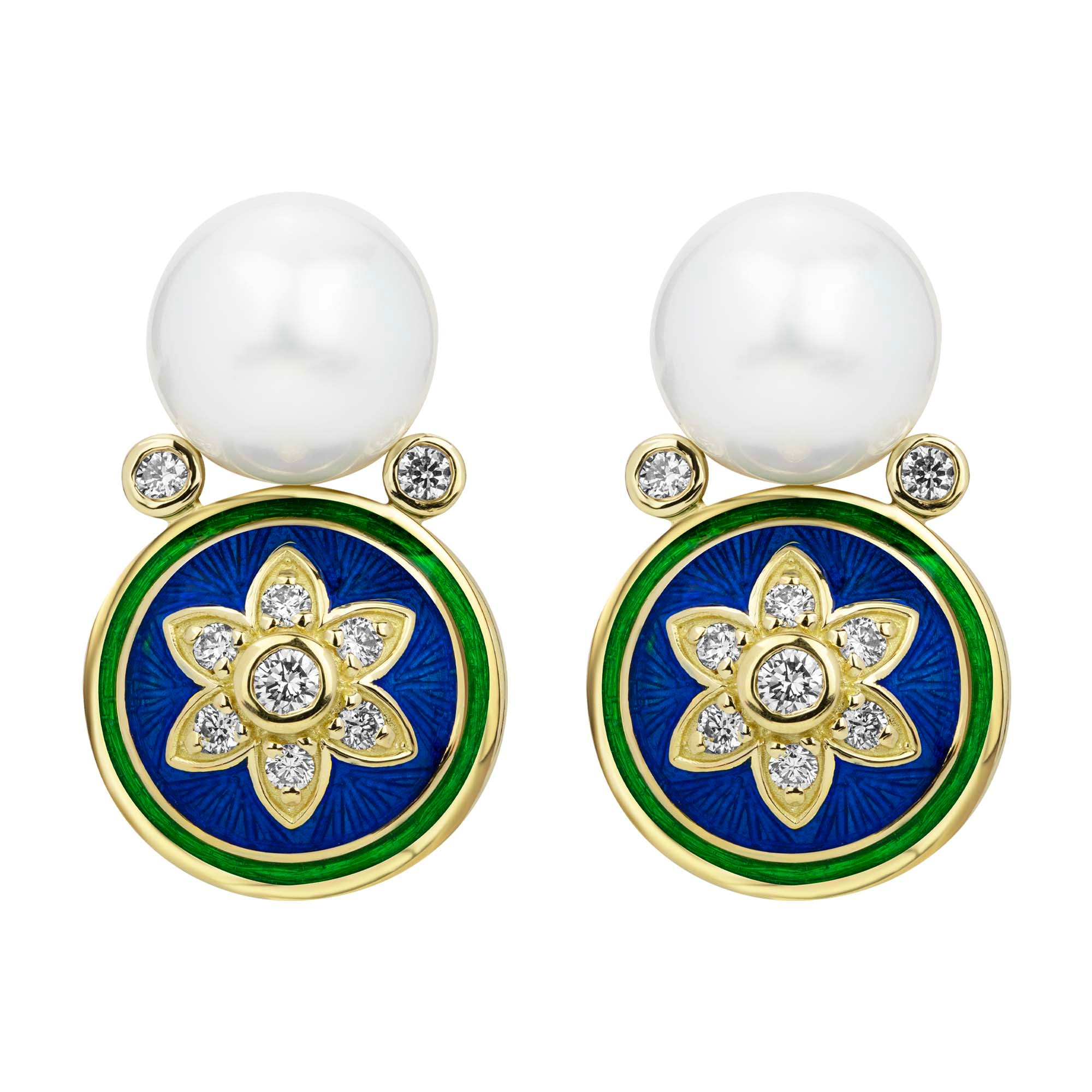 Earrings - South Sea Pearl and Diamond (Enamel) | Singhvi Jewels