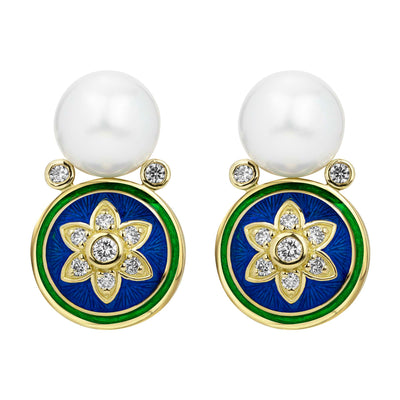 Earrings - South Sea Pearl And Diamond (Enamel)