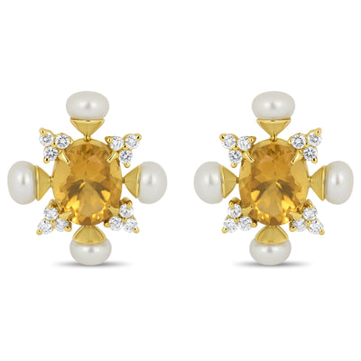 Repair - Earrings - Citrine, Pearl And Diamond (1775A)