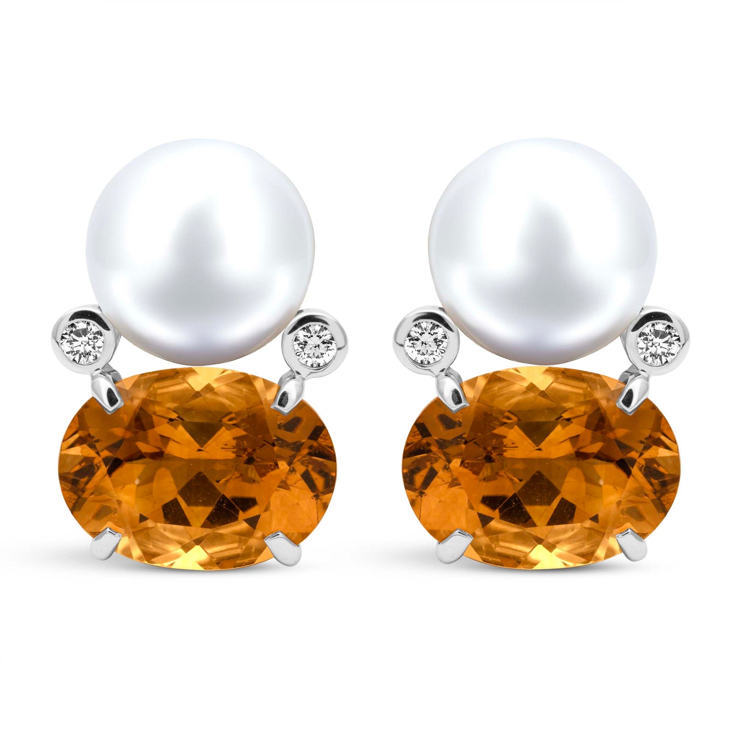 Earrings - Freshwater Pearl, Citrine And Diamond | Singhvi Jewels