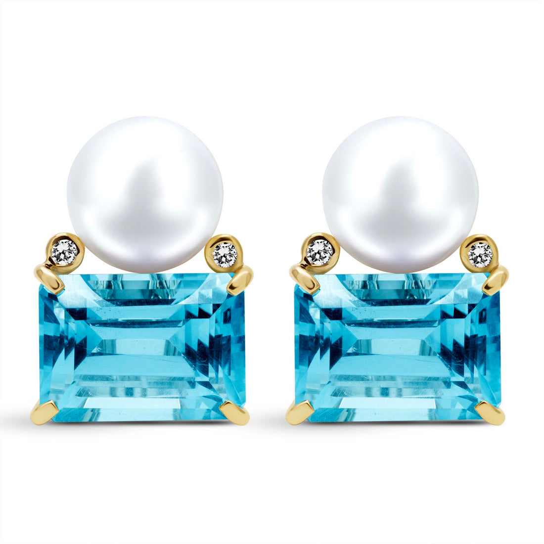 Earrings - South Sea Pearl, Bluetopaz and Diamond | Singhvi Jewels
