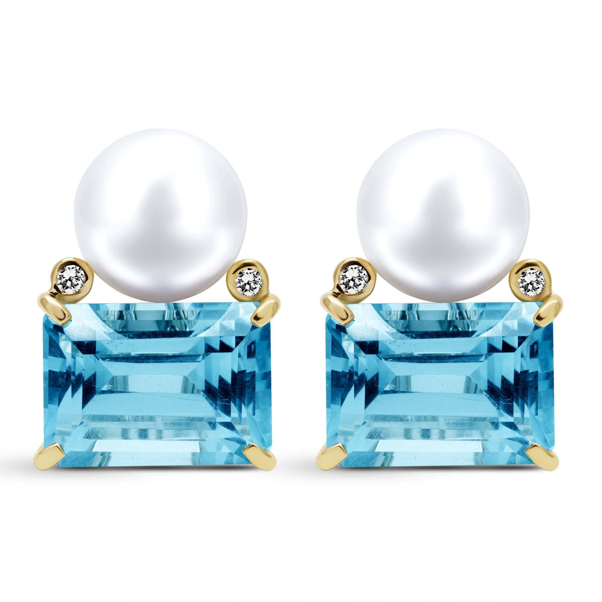 Earrings - South Sea Pearl, Bluetopaz and Diamond | Singhvi Jewels