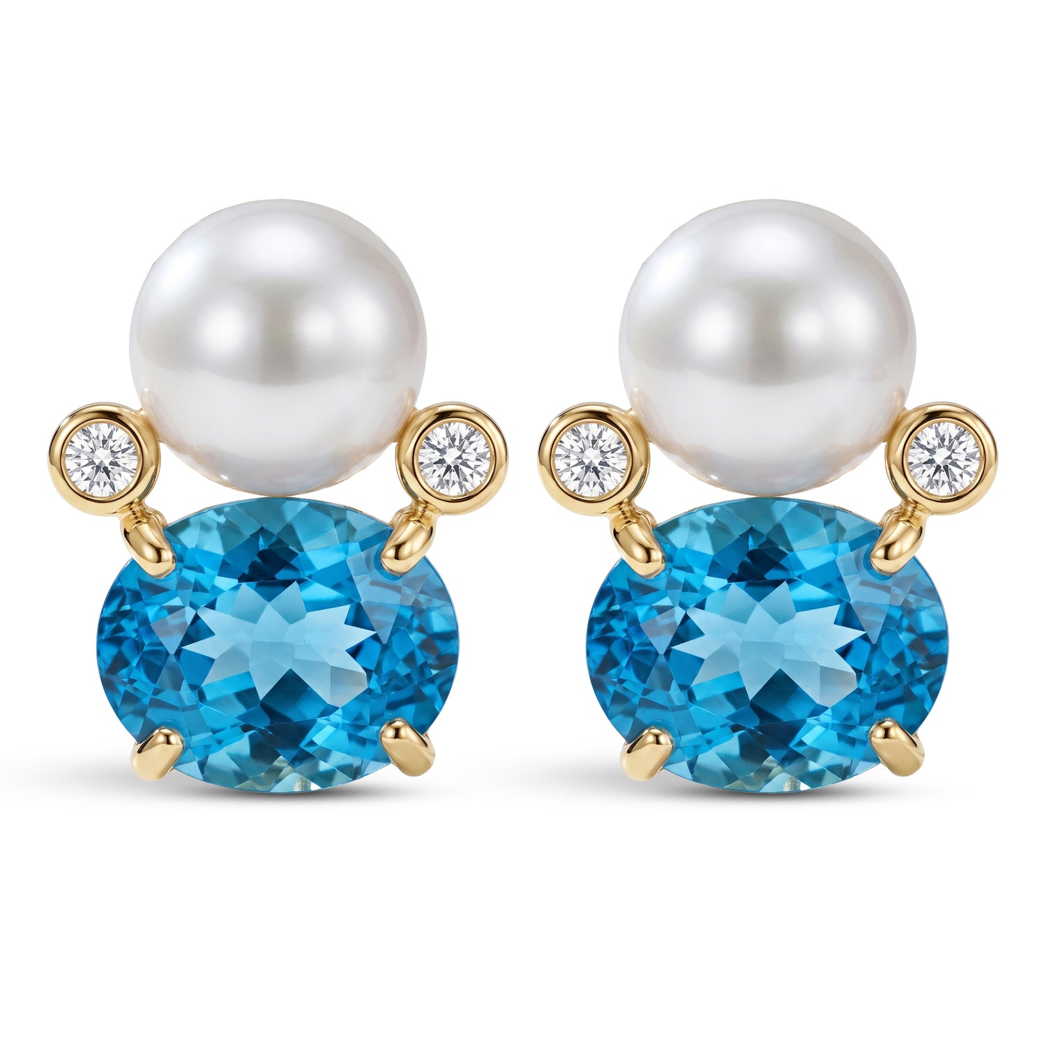 Earrings - South Sea Pearl, Blue Topaz And Diamond | Singhvi Jewels