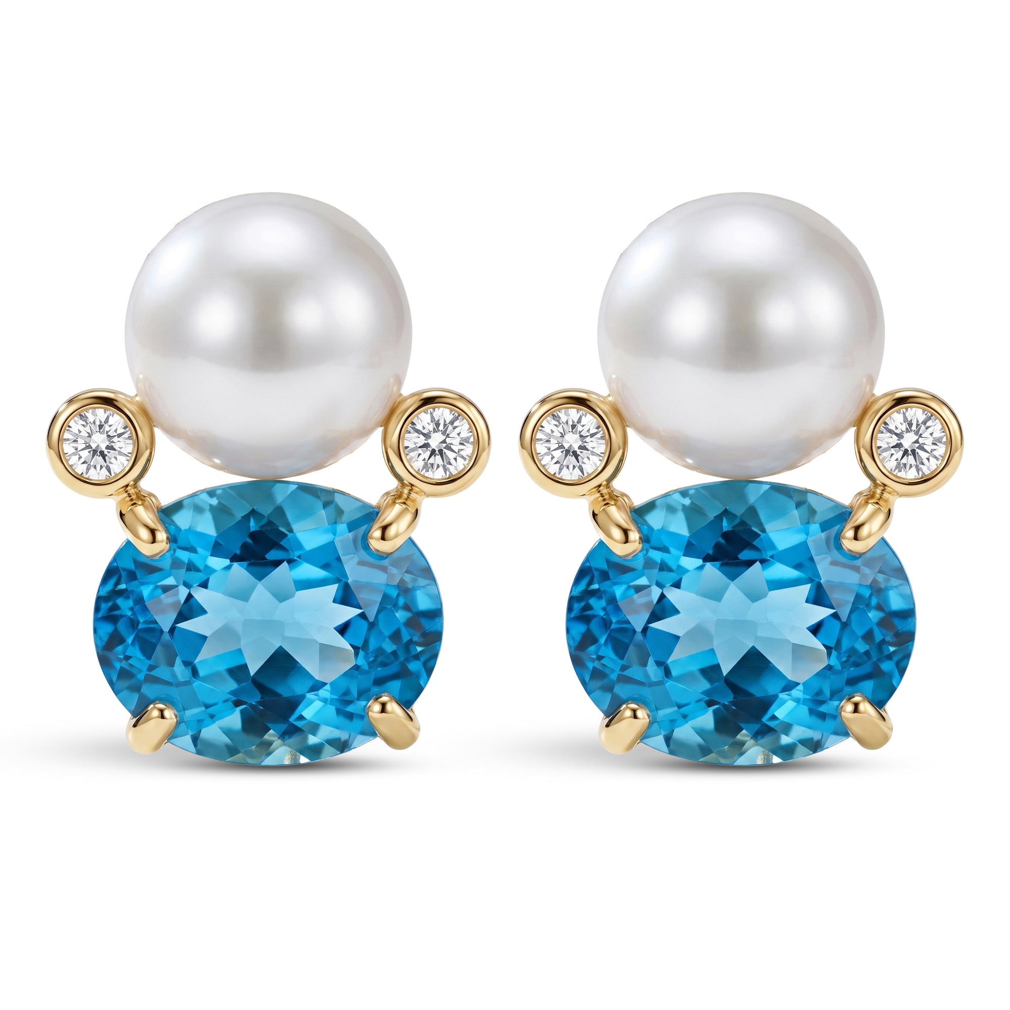 Earrings - South Sea Pearl, Blue Topaz And Diamond | Singhvi Jewels