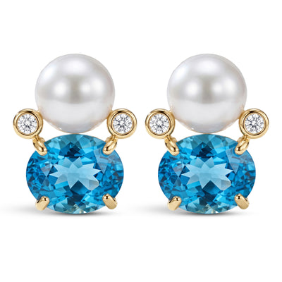 Earrings - South Sea Pearl, Blue Topaz And Diamond