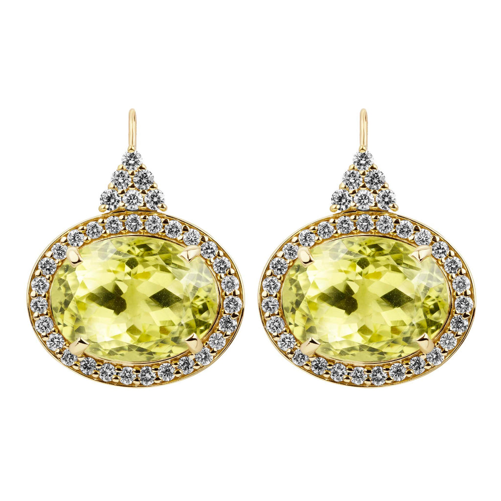 Earrings - Lemon Quartz And Diamond
