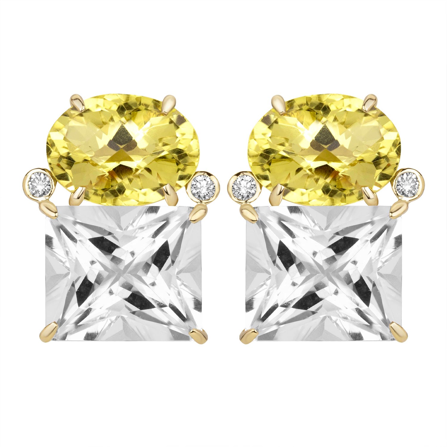 Earrings - Lemon Quartz, Crystal and Diamond | Singhvi Jewels