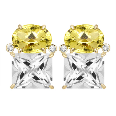 Earrings - Lemon Quartz, Crystal And Diamond
