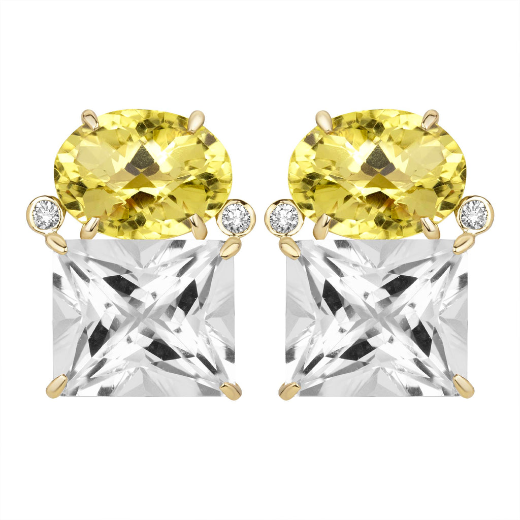 Earrings - Lemon Quartz, Crystal And Diamond