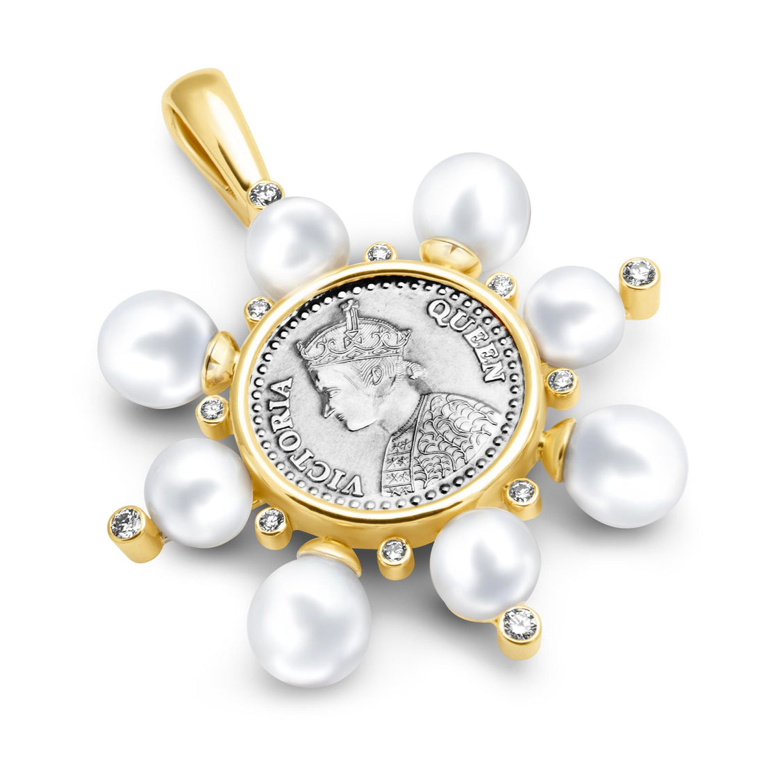 Pendant - Silver Coin, South Sea Pearl And Diamond