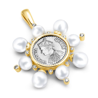 Pendant - Silver Coin, South Sea Pearl And Diamond