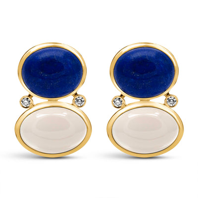 Earrings - Lapis Lazuli, Moonstone And Diamond